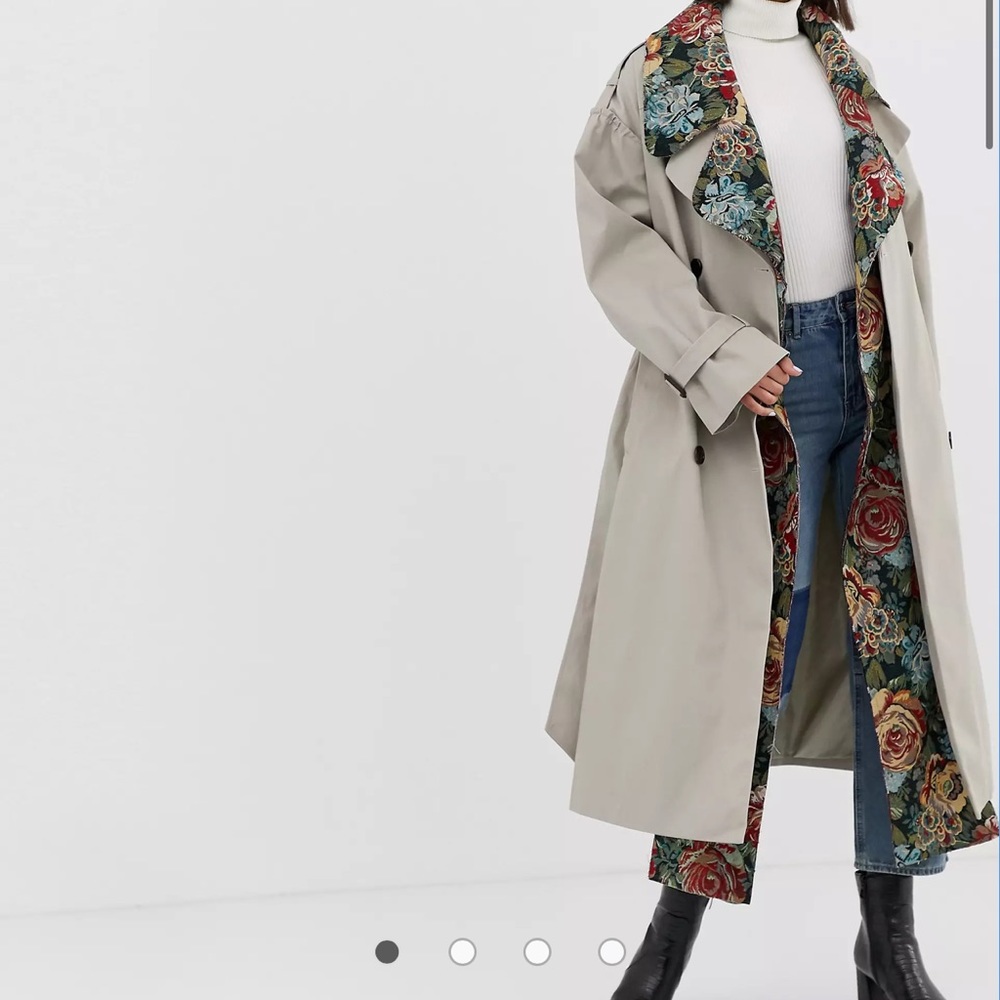 NWT Asos oversized trench coat with tapestry lapel